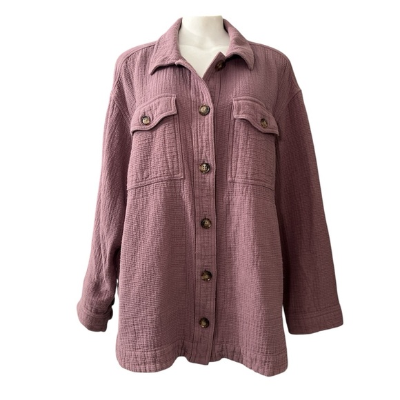 Madewell Branner Shirt Jacket L Purple Faded Fig Waffleback Oversized - Picture 4 of 16
